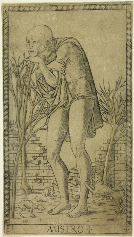 The Beggar, plate one from The Ranks and Conditions of Men, c.1465. Creator: Unknown.