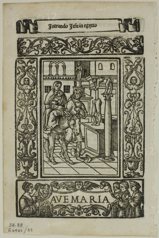 Flight into Egypt from Rosario della V. Maria by Castellanus, plate 89 from Woodcuts...1937. Creators: Unknown, Max Geisberg.