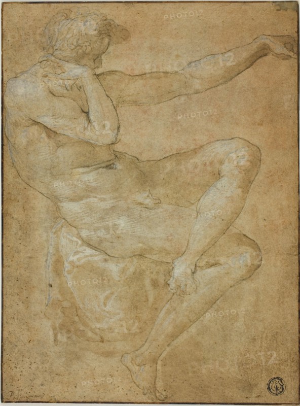 Seated Male Nude with Outstretched Left Arm, n.d. Creator: Unknown.