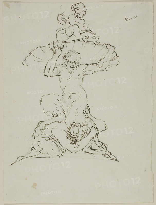 Fountain with Satyr and Putto (recto); Punchinello (verso), n.d. Creator: Unknown.