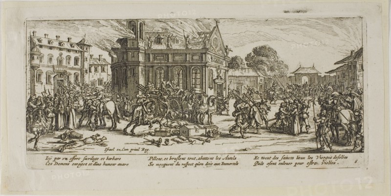 Destruction of a Convent, plate six from The Large Miseries of War, n.d. Creator: Gerard van Schagen.