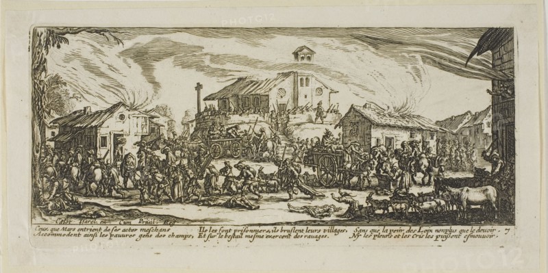 Plundering and Burning a Village, plate seven from The Large Miseries of War, n.d. Creator: Gerard van Schagen.