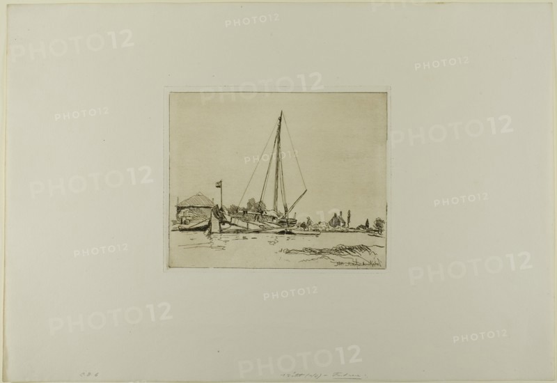 The Moored Boat, from Cahier de six eaux-fortes, vues de Hollande, 1862. Creator: Johan Barthold Jongkind.