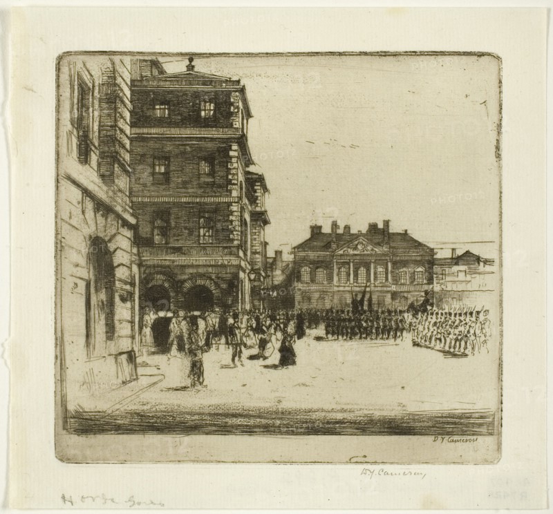 The Horse Guards, plate four from the London Set, 1899. Creator: David Young Cameron.