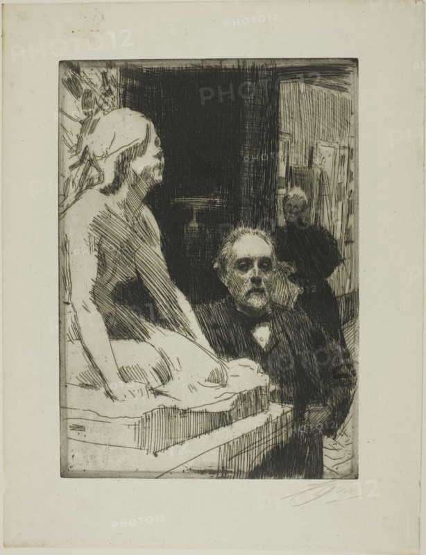 Pontus Fürstenberg and his Wife (standing near Hasselberg's "Frog"), 1895. Creator: Anders Leonard Zorn.
