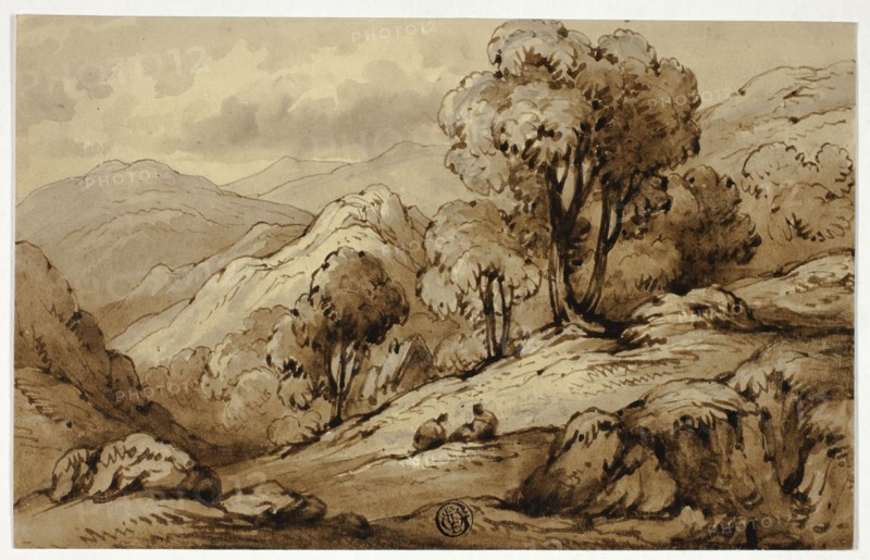 Mountainous Landscape with Two Figures in Foreground, n.d. Creator: James Robertson.