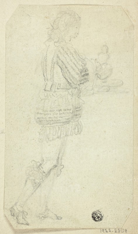 Boy in Historical Dress Bearing Object, n.d. Creator: Unknown.