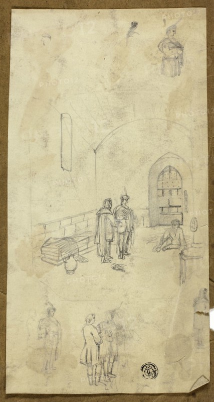 Scene in Prison Cell with Sketches of Other Figures, n.d. Creator: Unknown.