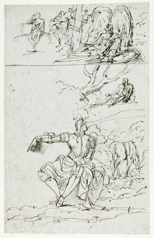 Study Sheet with Seated Knight (recto); Standing Male Figure in Medieval Dress (verso), n.d. Creator: Unknown.