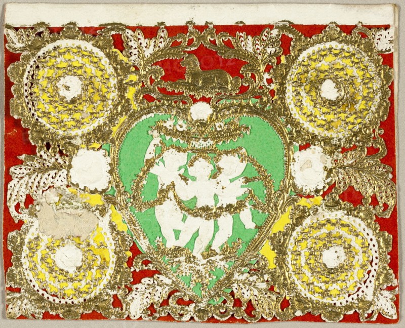 Untitled Valentine (Three Putti in Green Heart), 1860/69. Creator: Unknown.