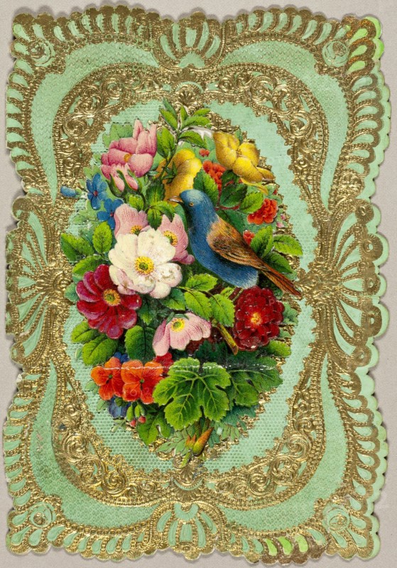 Untitled Valentine (Flowers and Bird), c.1860. Creator: Unknown.