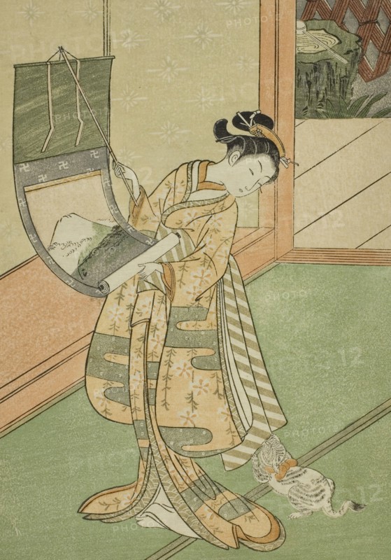 Hanging a Painting (parody of the Third Princess), c. 1767. Creator: Suzuki Harunobu.