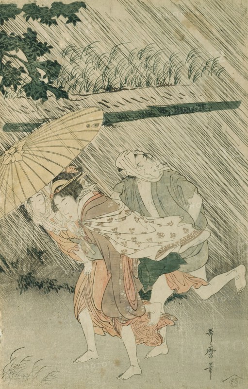 Sheltering from a Sudden Shower, Japan, c. 1799/1800. Creator: Kitagawa Utamaro.