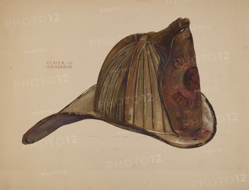 Fireman's Helmet, c. 1937. Creator: Elmer G Anderson.