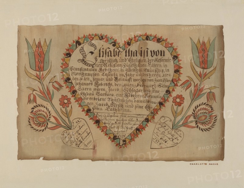 Pa. German Birth Certificate, c. 1939. Creator: Charlotte Angus.