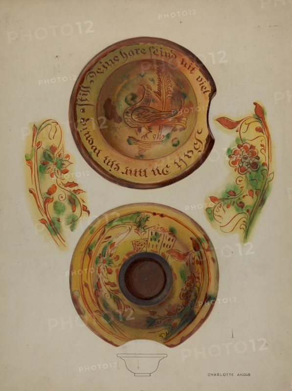 Pa. German Shaving Basin, c. 1937. Creator: Charlotte Angus.