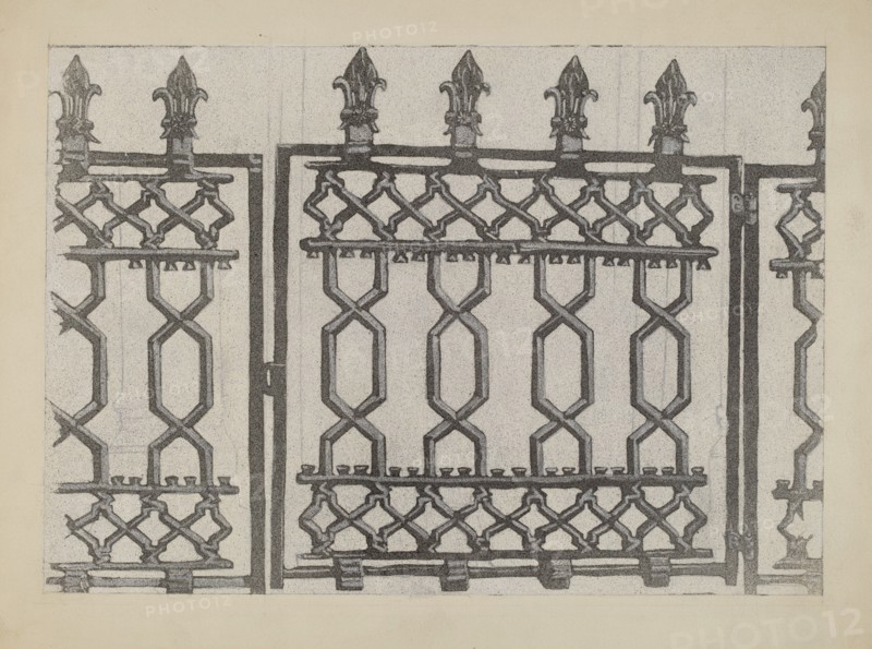 Cast Iron Rail and Gate, c. 1936. Creator: Arelia Arbo.
