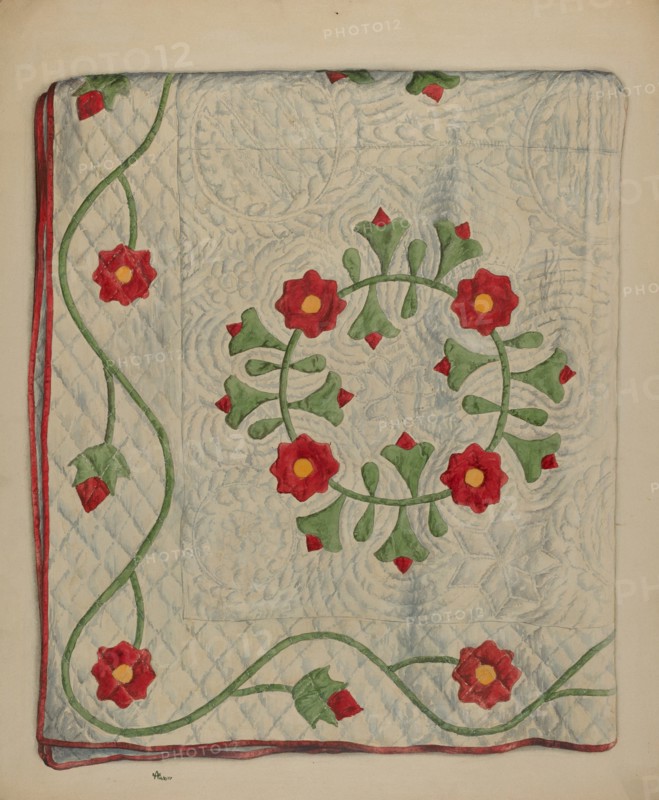 Quilt - Circle with Tulips, c. 1937. Creator: Ralph Atkinson.