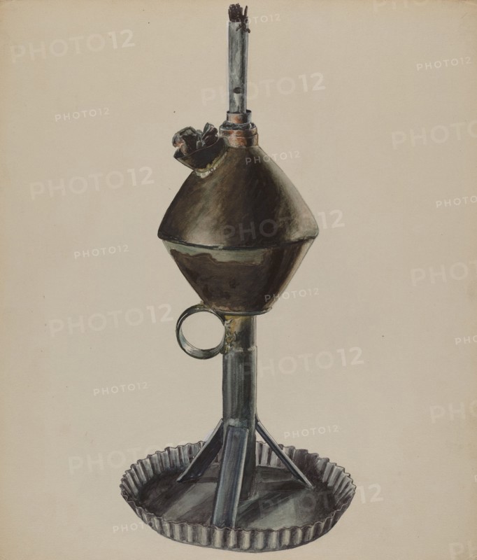Lard or Whale Oil Lamp, c. 1937. Creator: Ralph Atkinson.