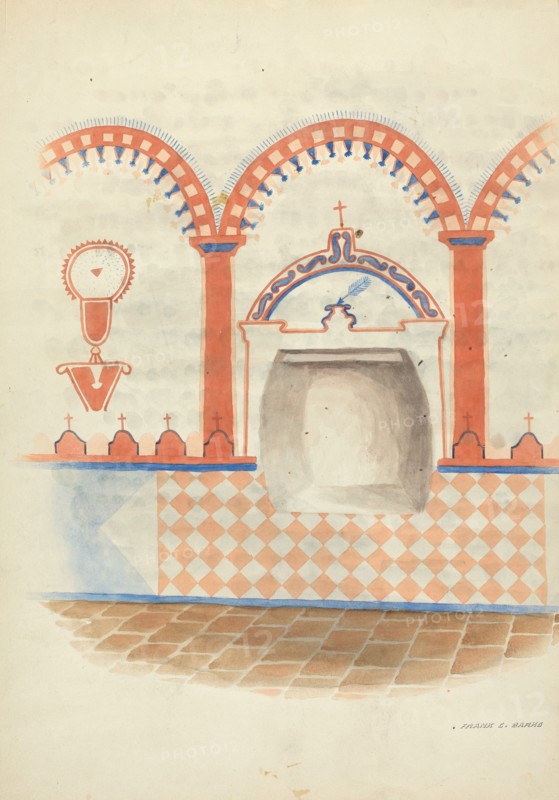 Wall Painting and Baptismal Niche, c. 1938. Creator: Frank C. Barks.