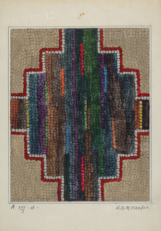 Hooked Rug - Center Design, c. 1936. Creator: Ruth M. Barnes.