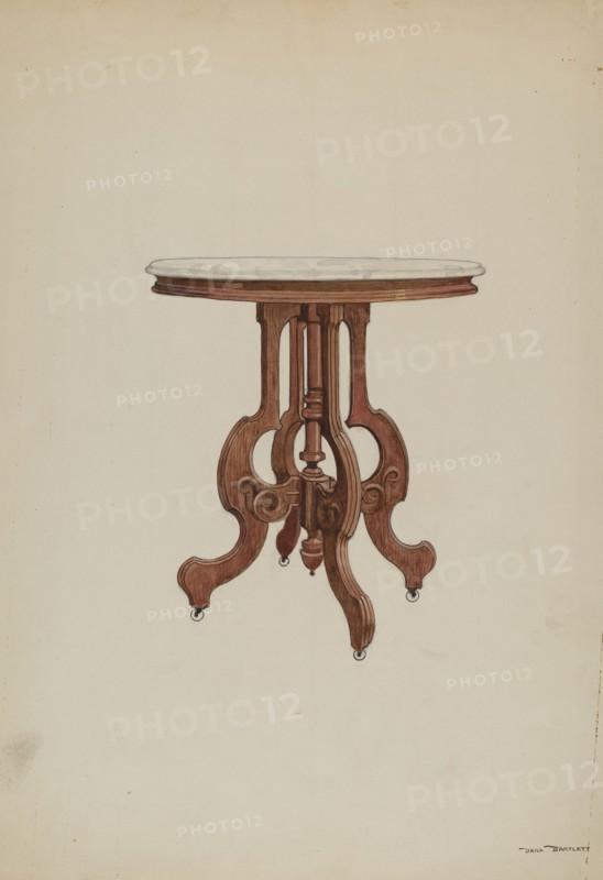 Center Table, with Marble Top, c. 1937. Creator: Dana Bartlett.
