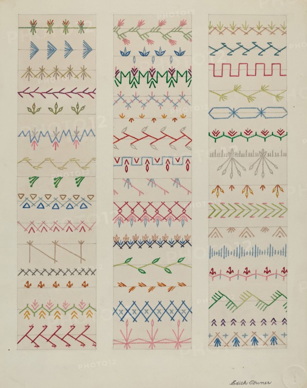 Samples of Stitching, c. 1937. Creator: Edith Towner.