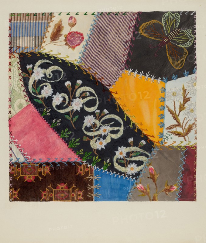 Crazy Quilt Detail, c. 1937. Creator: Edith Towner.