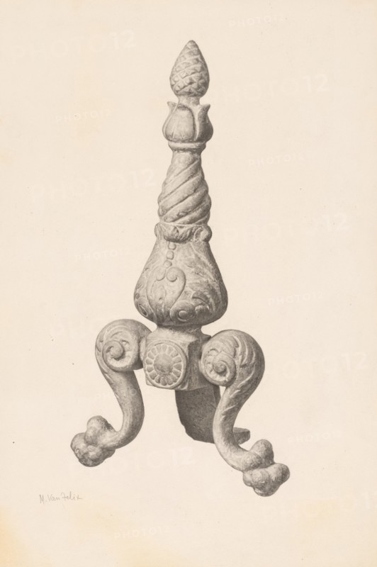 Andiron (one of pair), c. 1940. Creator: Maurice Van Felix.