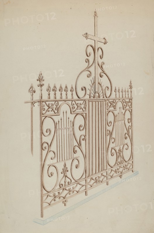 Iron Gate and Fence, c. 1937. Creator: Lucien Verbeke.