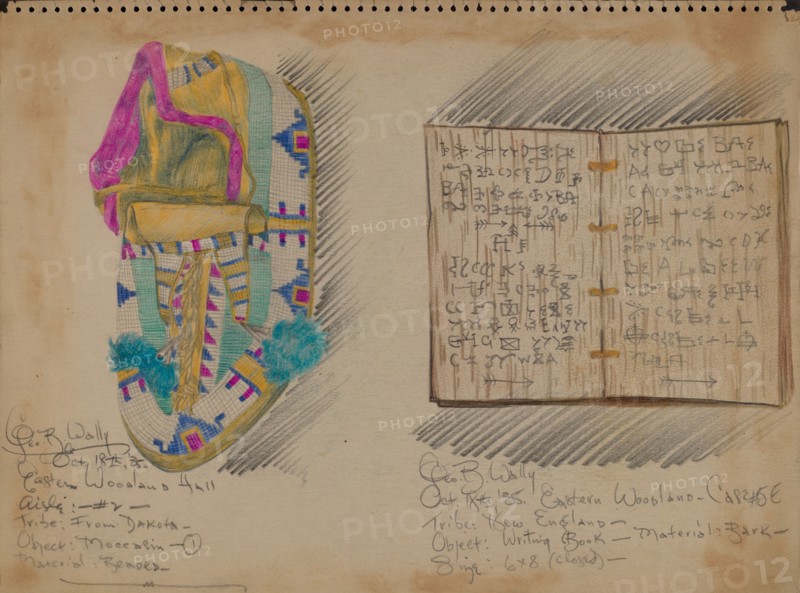 Moccasin and Writing Book, 1935. Creator: George B. Wally.