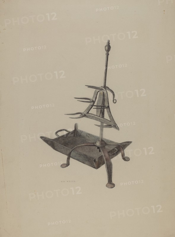 Roasting Stand with Drip Pan, c. 1938. Creator: Roy Weber.