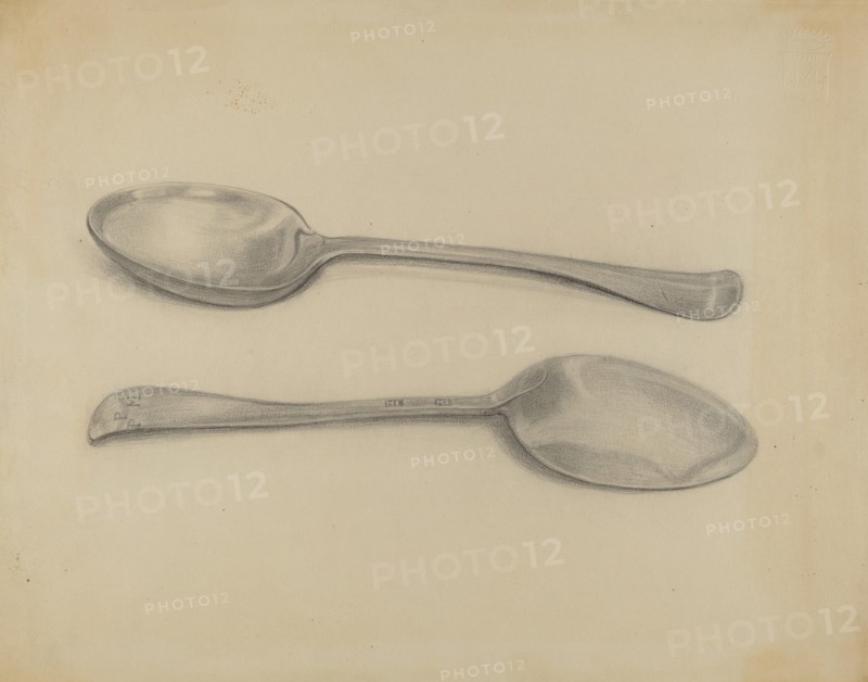 Two Silver Soup Spoons, c. 1936. Creator: Nicholas Zupa.