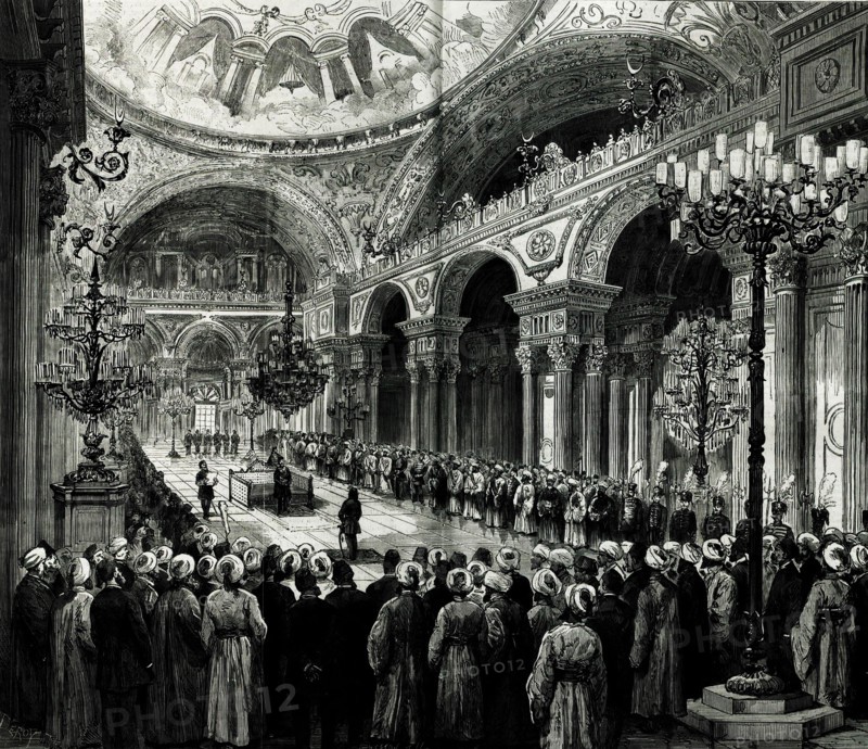 The Ottoman constitution enacted by Sultan Abdulhamid II in Dolmabahçe Palace in Dec 1876. Creator: Anonymous.