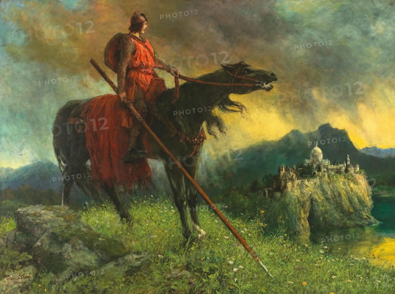 Parsifal on the Way to the Grail Castle, 1920. Creator: Leeke, Ferdinand (1859-1937).
