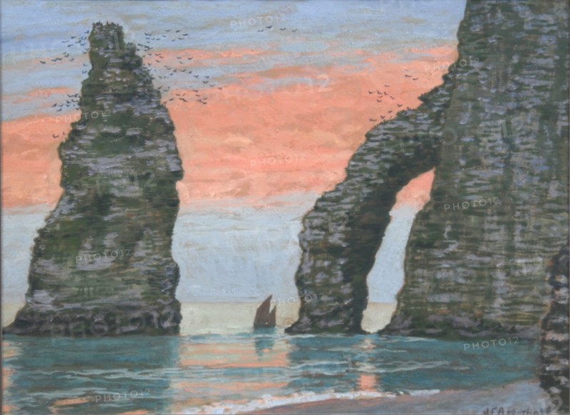L'Aiguille d'Étretat, ciel rouge, ca 1899. Creator: Auburtin, Jean Francis (1866-1930).