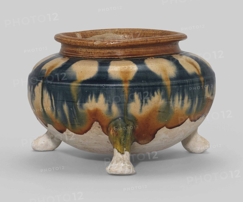 Sancai (three-color glazed) tripod censer. Creator: The Oriental Applied Arts.