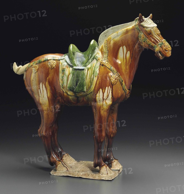 Sancai (three-color glazed) figure of a horse. Creator: The Oriental Applied Arts.
