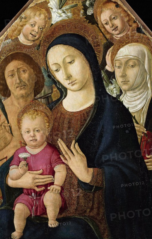 Madonna and Child with Saints Sebastian, Catherine of Siena and two angels, c. 1480. Creator: Matteo di Giovanni (ca. 1430-1495).