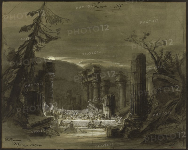Stage design for the opera Faust by Ch. Gounod, 1865. Creator: Chaperon, Philippe (1823-1906).