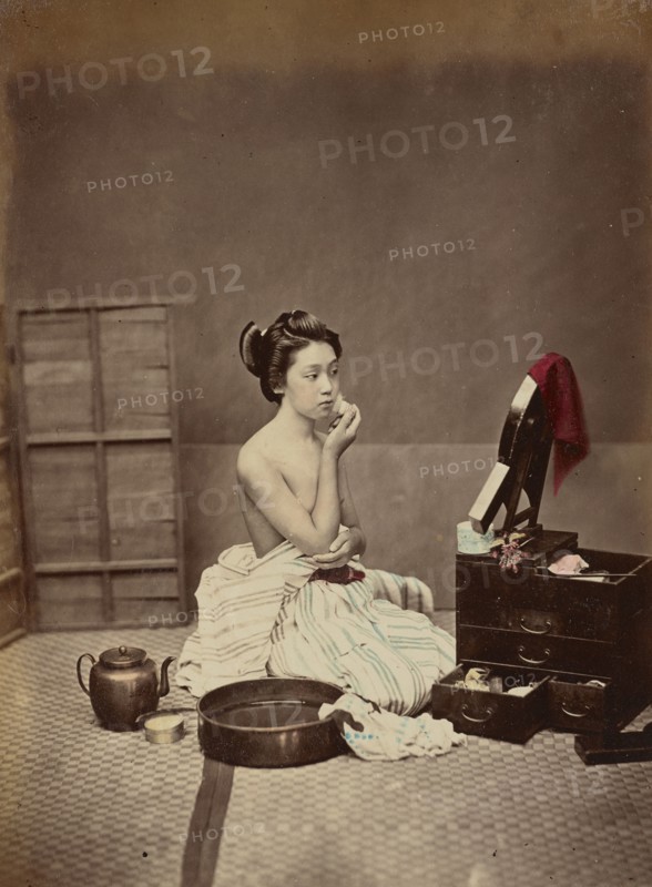 Japanese Toilet, c. 1890. Creator: Kimbei, Kusakabe (1841-1932).