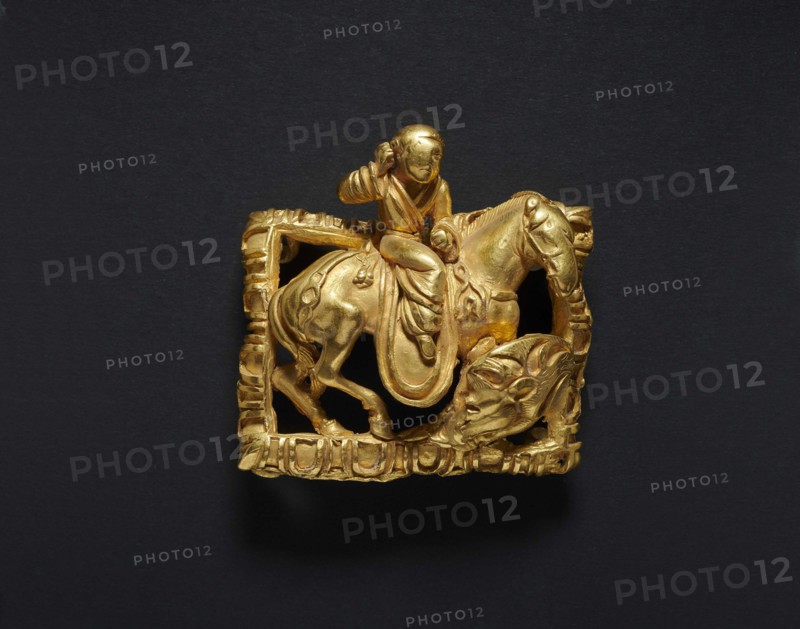 Buckle with boar hunting scene, 2nd-1st century BCE . Creator: Central Asian Art.