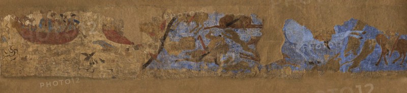 Afrasiab murals, North wall, "Chinese panel": Emperor Taizong hunting, and the..., 648-651. Creator: Sogdian Art.
