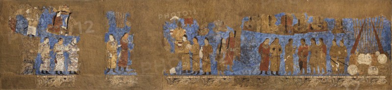 Afrasiab murals: West wall: Ambassadors from various countries, Between 648 and 651. Creator: Sogdian Art.