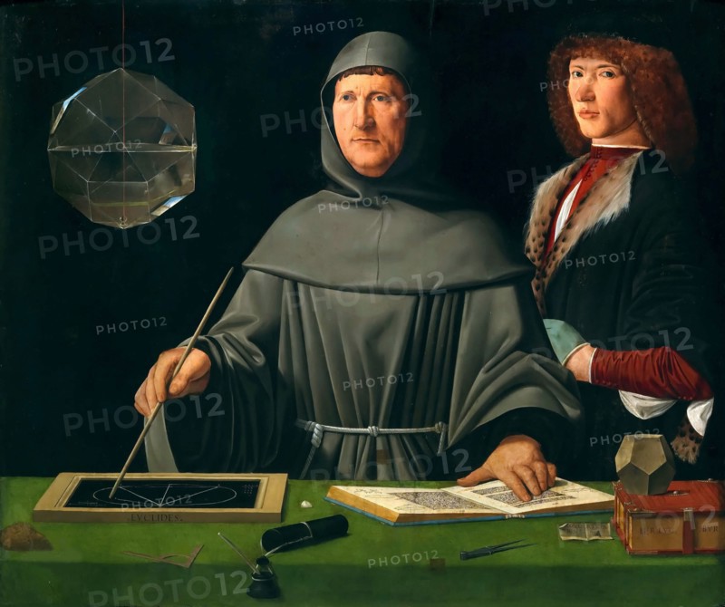 Portrait of Luca Pacioli (1445-1517) with a student, probably the Duke of Urbino Guidobaldo da Montefeltro, 1495. Creator: Jacopo de' Barbari (c. 1460/70-before 1516).