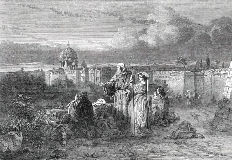 A Group of Pilgrims in Sight of St. Peter's, Rome..., 1850.  Creator: Unknown.
