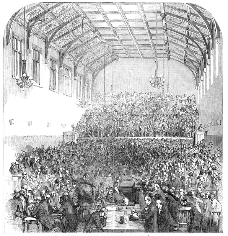 The Gorham Controversy - Great Meeting of Clergy and Laity, in St. Martin's Hall, Long-Acre, 1850. Creator: Unknown.