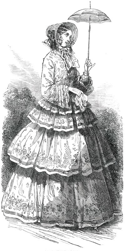 Paris Fashions for August - Promenade Dress, 1850. Creator: Unknown.