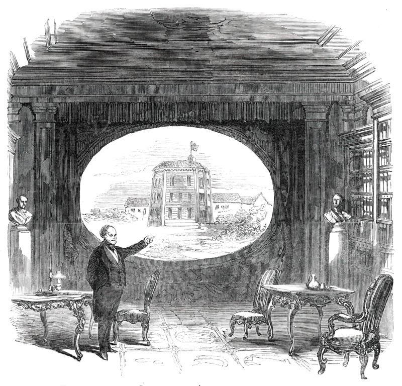 Mr. Bunn on the Stage, at the St. James's Theatre - Scene the Blackfriars Theatre, 1850. Creator: Unknown.