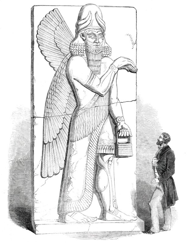 Nimroud Sculptures at the British Museum - Colossal Figure of Winged Man or Divinity, 1850. Creator: Unknown.